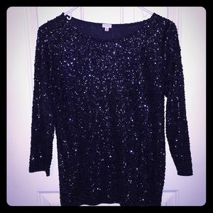 J Crew 3/4 sleeves sequin top, navy